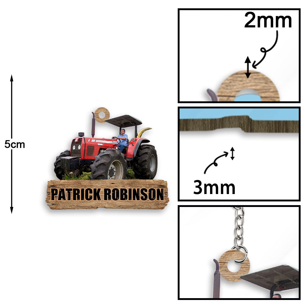 Photo Personalized Love Tractor Farmers - Farm Life Farmhouse Accessories - Personalized Acrylic Keychain