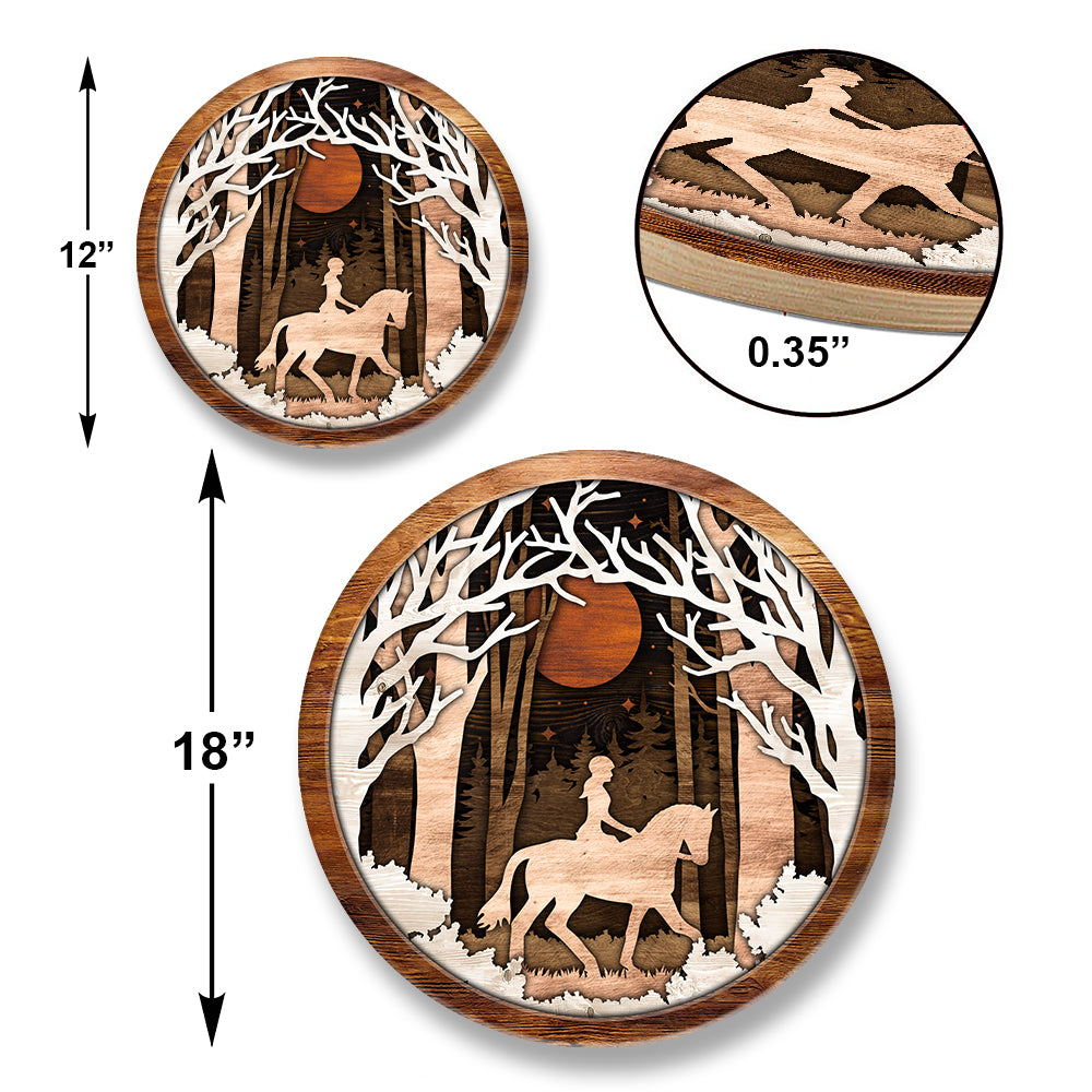 Cowgirl Riding Horse - Farm Animals Wall Art Decor Farmhouse Decoration - Round Wooden Sign