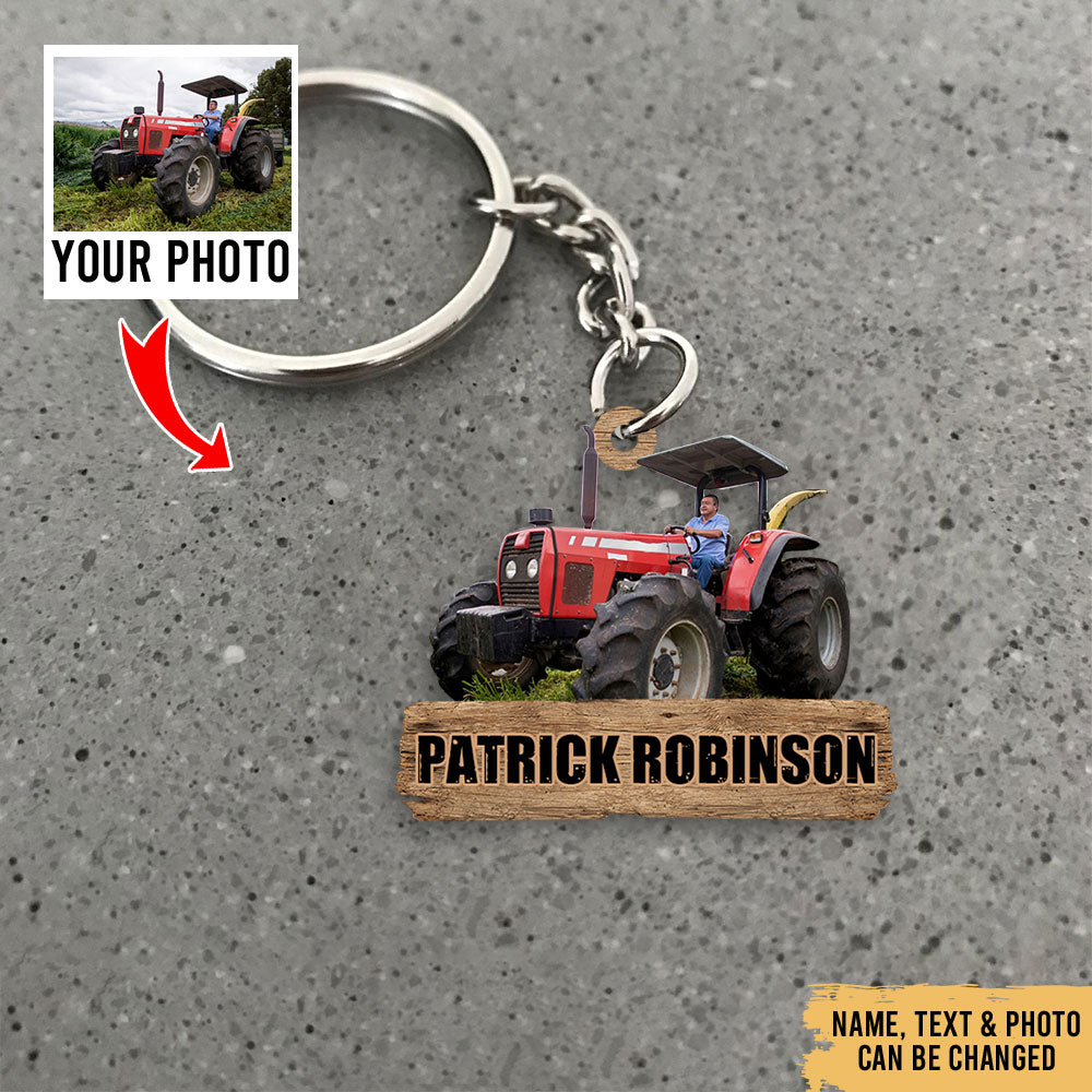 Photo Personalized Love Tractor Farmers - Farm Life Farmhouse Accessories - Personalized Acrylic Keychain