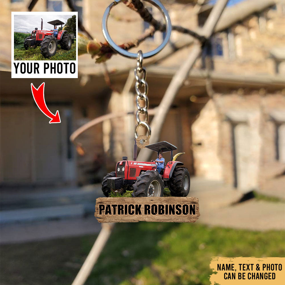 Photo Personalized Love Tractor Farmers - Farm Life Farmhouse Accessories - Personalized Acrylic Keychain