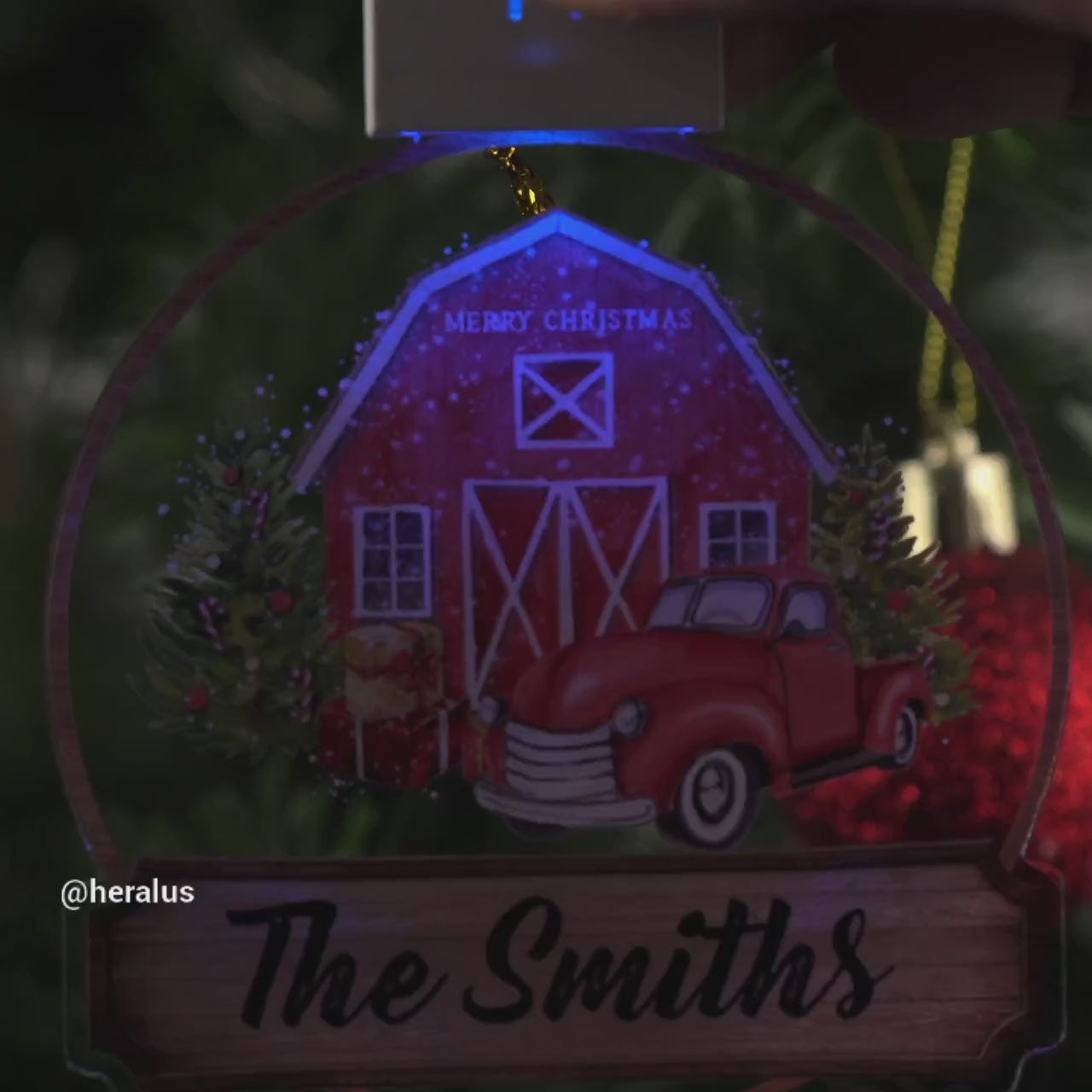 Barn House Ornaments - Farm Christmas Truck Farmhouse Decoration - Personalized 1-Sided LED Acrylic Ornament