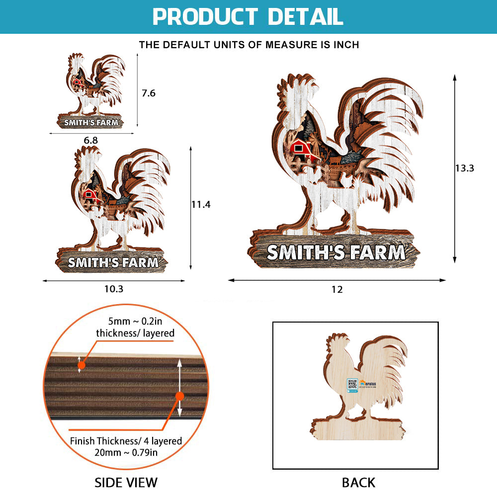 Rooster Farming - Animal Farmhouse Decoration - Personalized 4-Layer Wooden Art