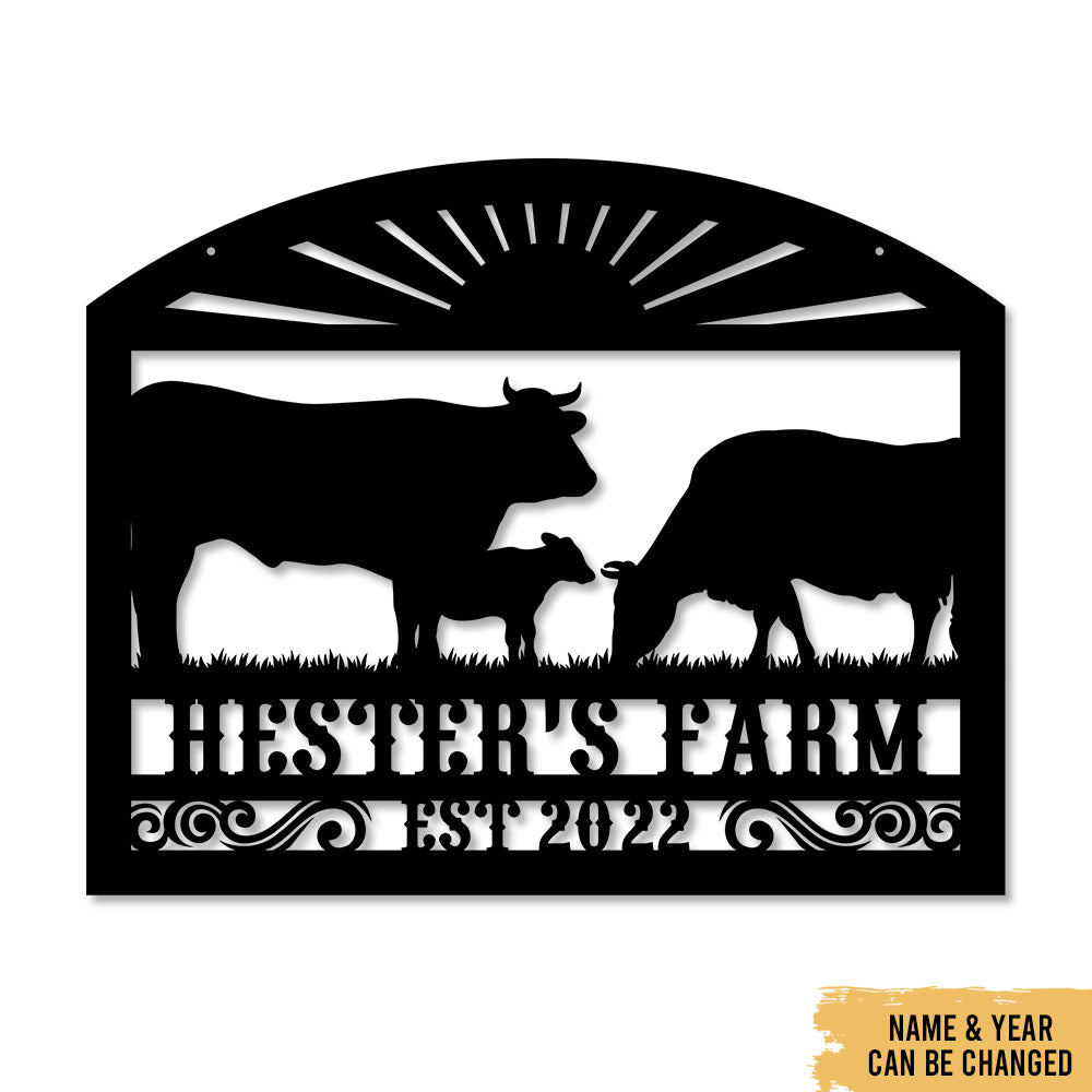 Cow Family On A Farm - Animal Farmhouse Decoration - LED Light Personalized Cut Metal Sign