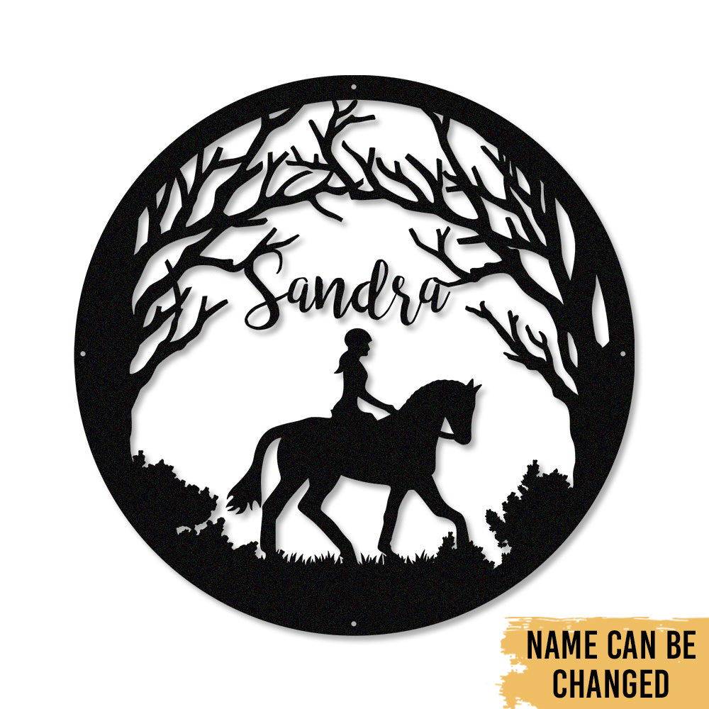 Cowgirl Riding Horse - Farm Animals Wall Art Decor Farmhouse Decoration - LED Light Personalized Cut Metal Sign