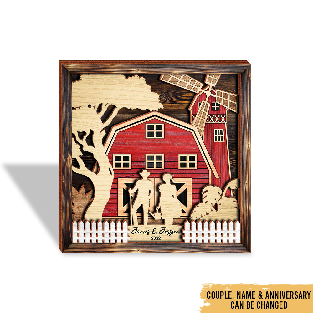 Romantic Love - Couple Farmhouse Decoration - Personalized 4-Layer Wooden Art