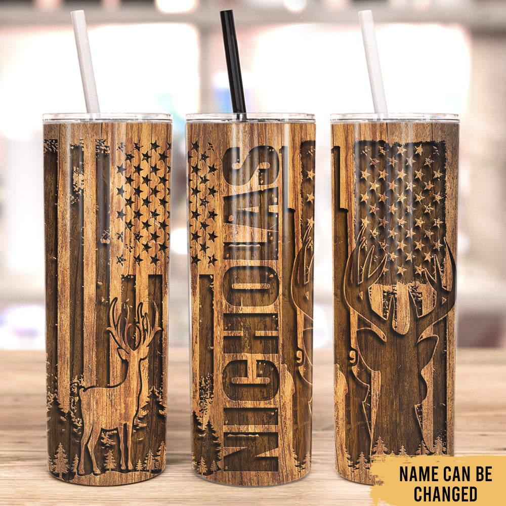 Personalized Hunting Tumbler Wood Style American Flag