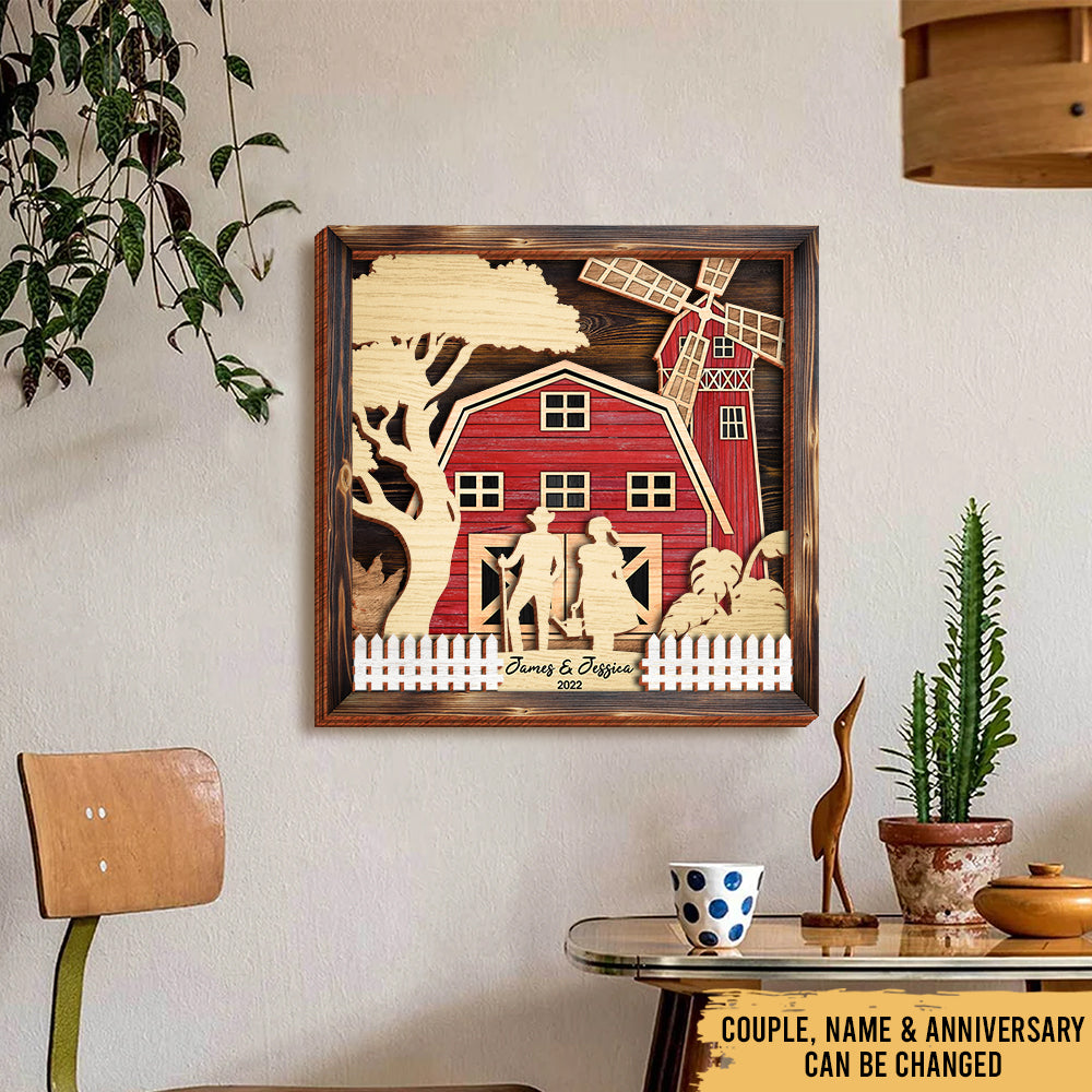 Romantic Love - Couple Farmhouse Decoration - Personalized 4-Layer Wooden Art