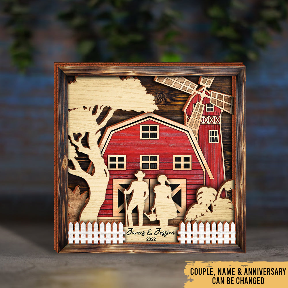 Romantic Love - Couple Farmhouse Decoration - Personalized 4-Layer Wooden Art