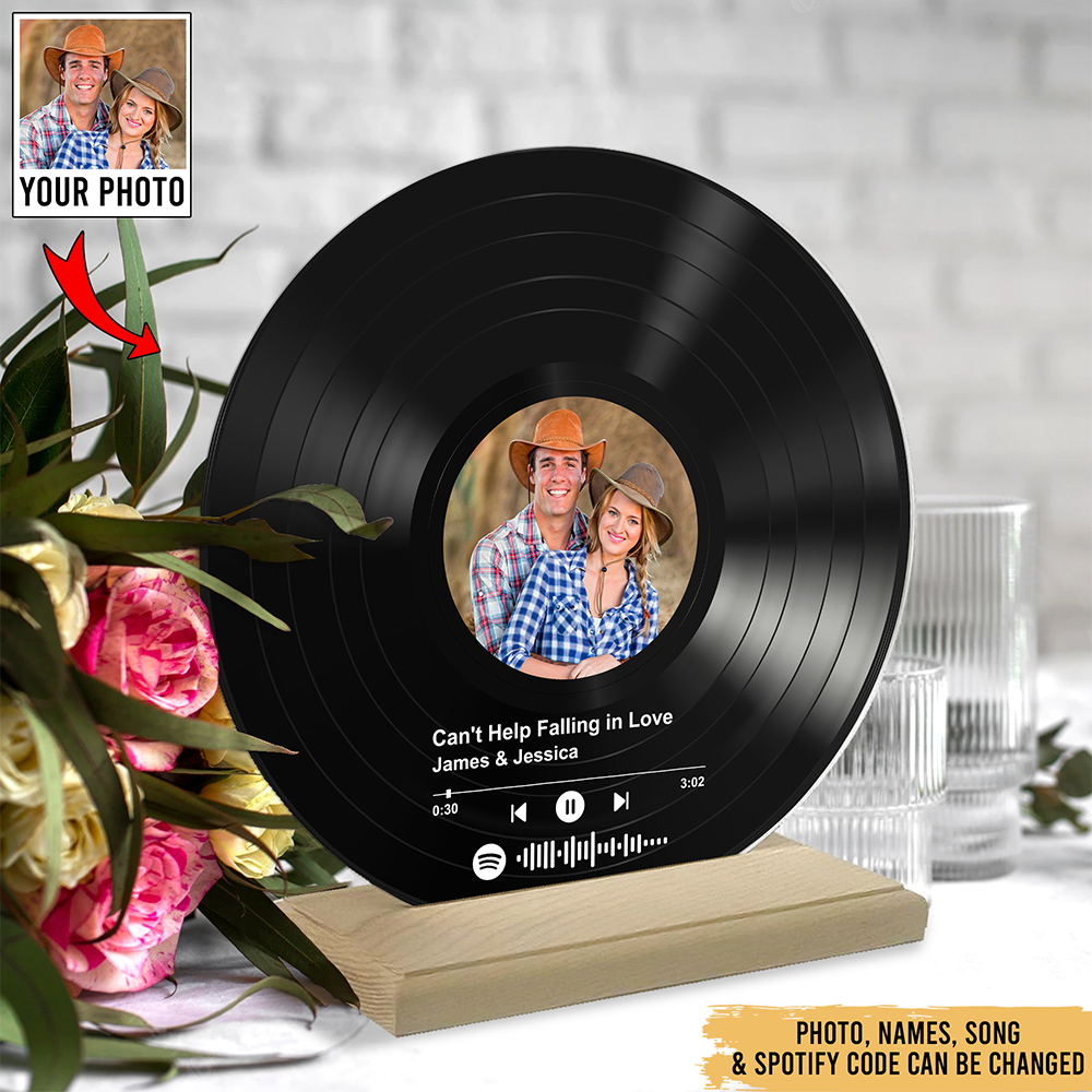 Couple Photo - Country Farm Love Music Farmhouse Decor Vinyl Record - Personalized Acrylic Record With Wooden Stand