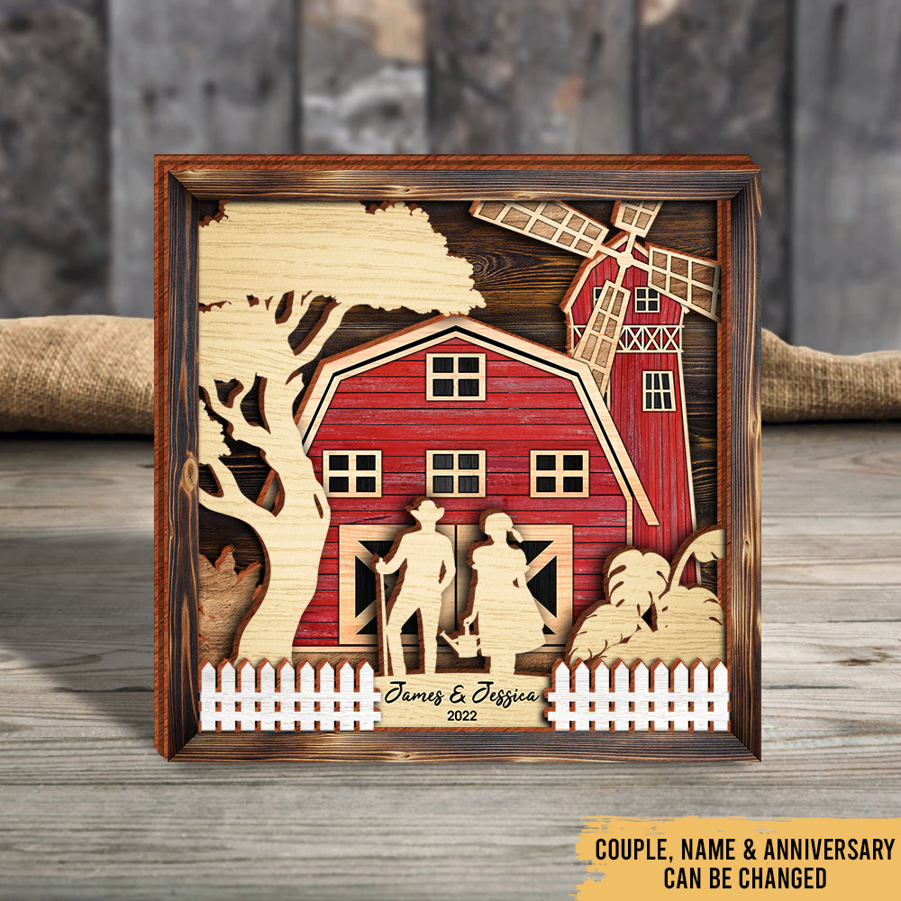 Romantic Love - Couple Farmhouse Decoration - Personalized 4-Layer Wooden Art