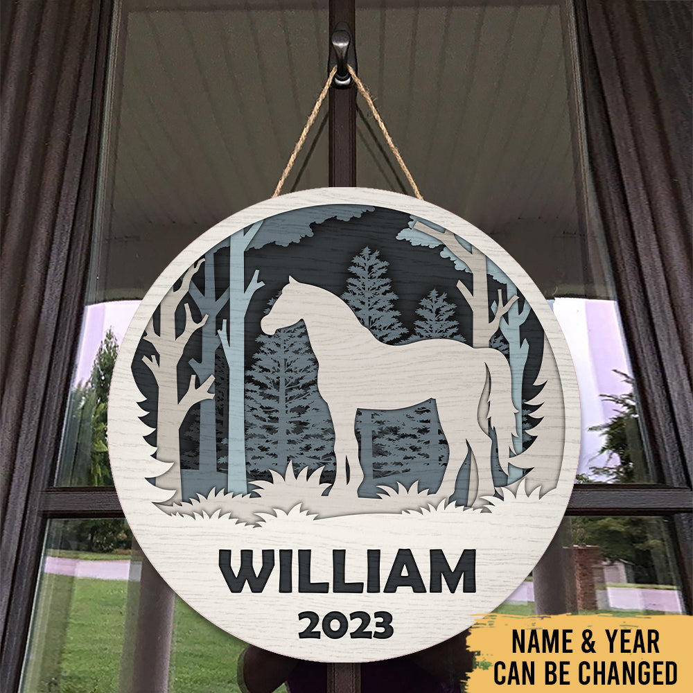 Horse - Farm Animals Farmhouse Scandinavia Decoration - Personalized Round Wooden Sign