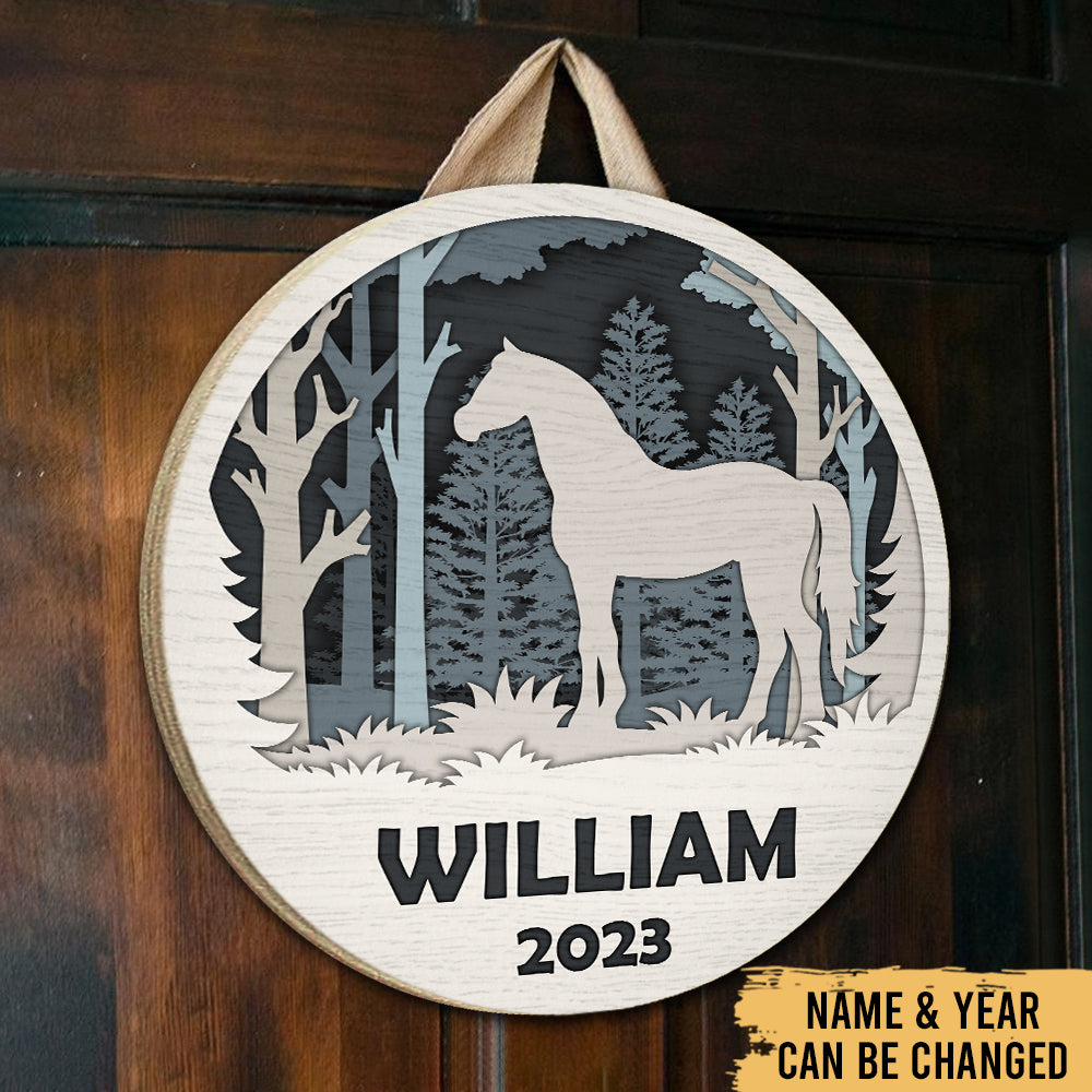 Horse - Farm Animals Farmhouse Scandinavia Decoration - Personalized Round Wooden Sign