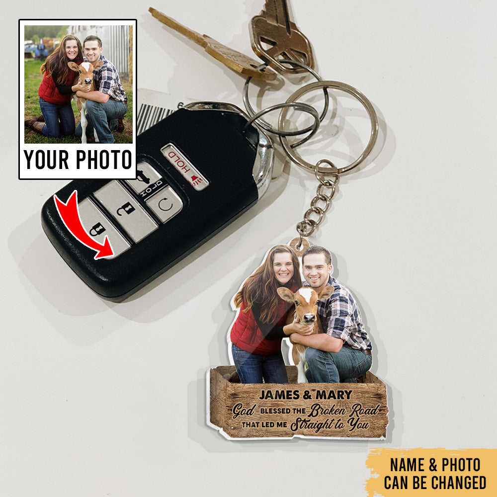 Cowboy and Cowgirl Holding Hands God Blessed Personalized Keychain