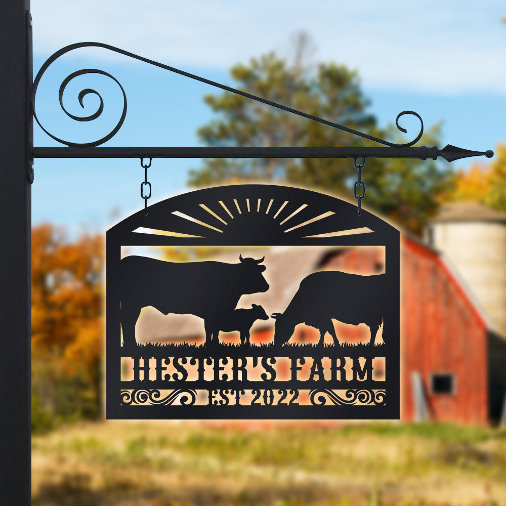 Cow Family On A Farm - Animal Farmhouse Decoration - LED Light Personalized Cut Metal Sign