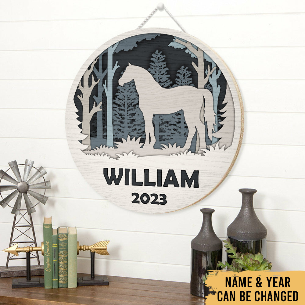 Horse - Farm Animals Farmhouse Scandinavia Decoration - Personalized Round Wooden Sign