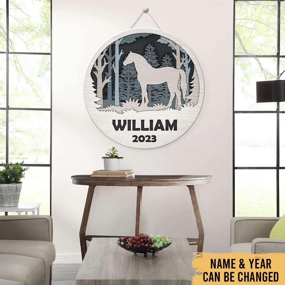 Horse - Farm Animals Farmhouse Scandinavia Decoration - Personalized Round Wooden Sign