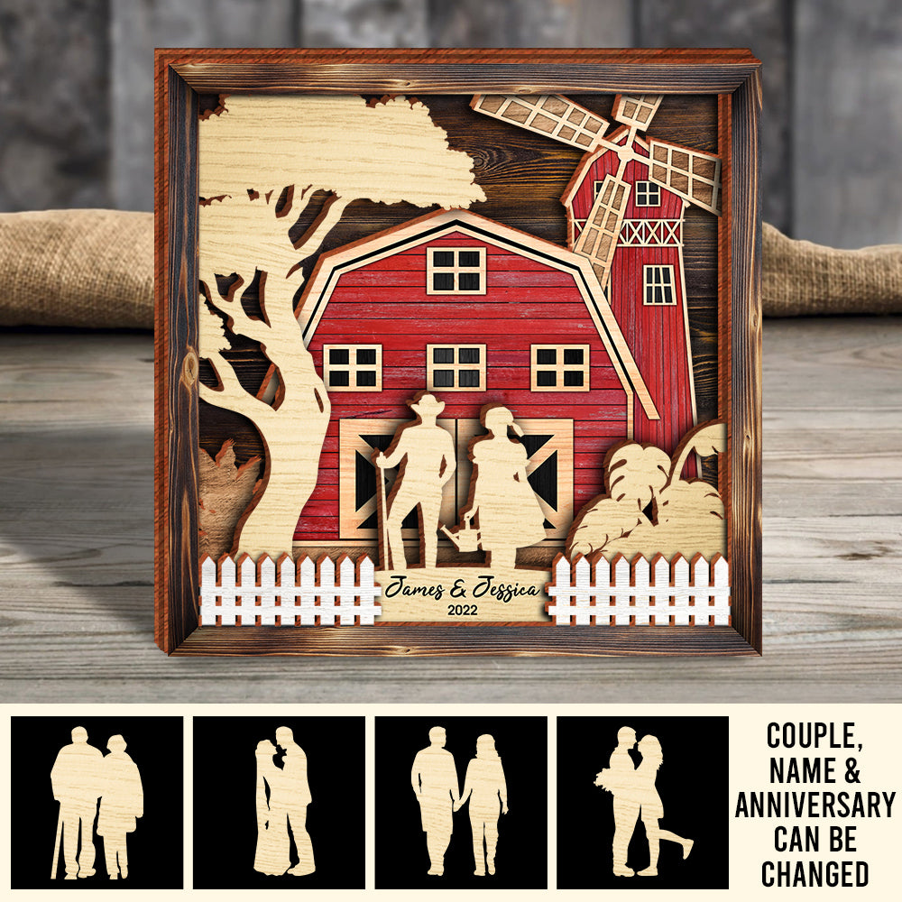 Romantic Love - Couple Farmhouse Decoration - Personalized 4-Layer Wooden Art